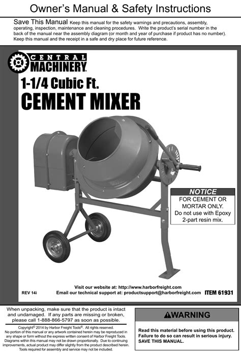 central machinery 3.5 cubic foot cement mixer pdf manual